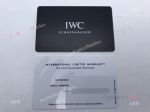 Replacement IWC Schaffhausen Warranty Card Blank Plastic cards